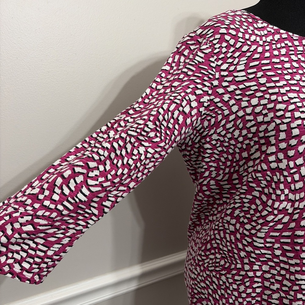 Chico's Modal Blend Top Women Size 2 L 12/14 Pink Geometric 3/4 Sleeve Tunic - Picture 6 of 10
